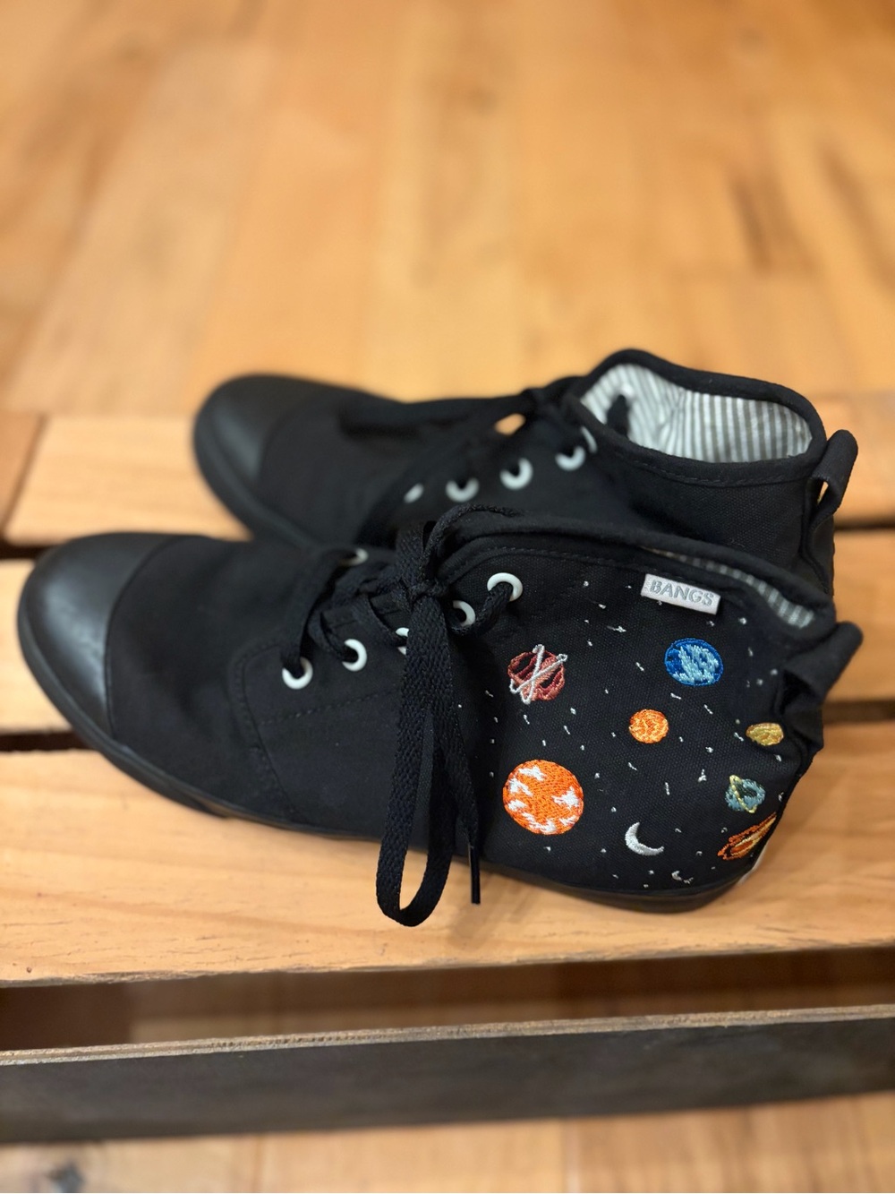 BANGS Black High-Top Canvas Sneakers with embroidered planets
